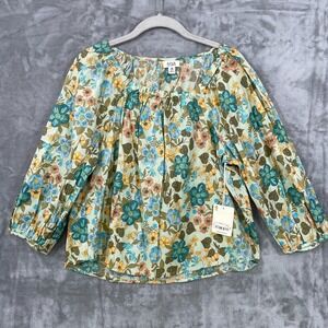 a.n.a. A New Approach Floral 100% Cotton Top Size PM Long Sleeve Green  NEW